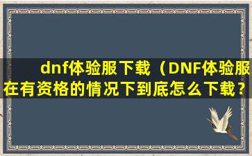 dnf体验服下载（DNF体验服在有资格的情况下到底怎么下载？）
